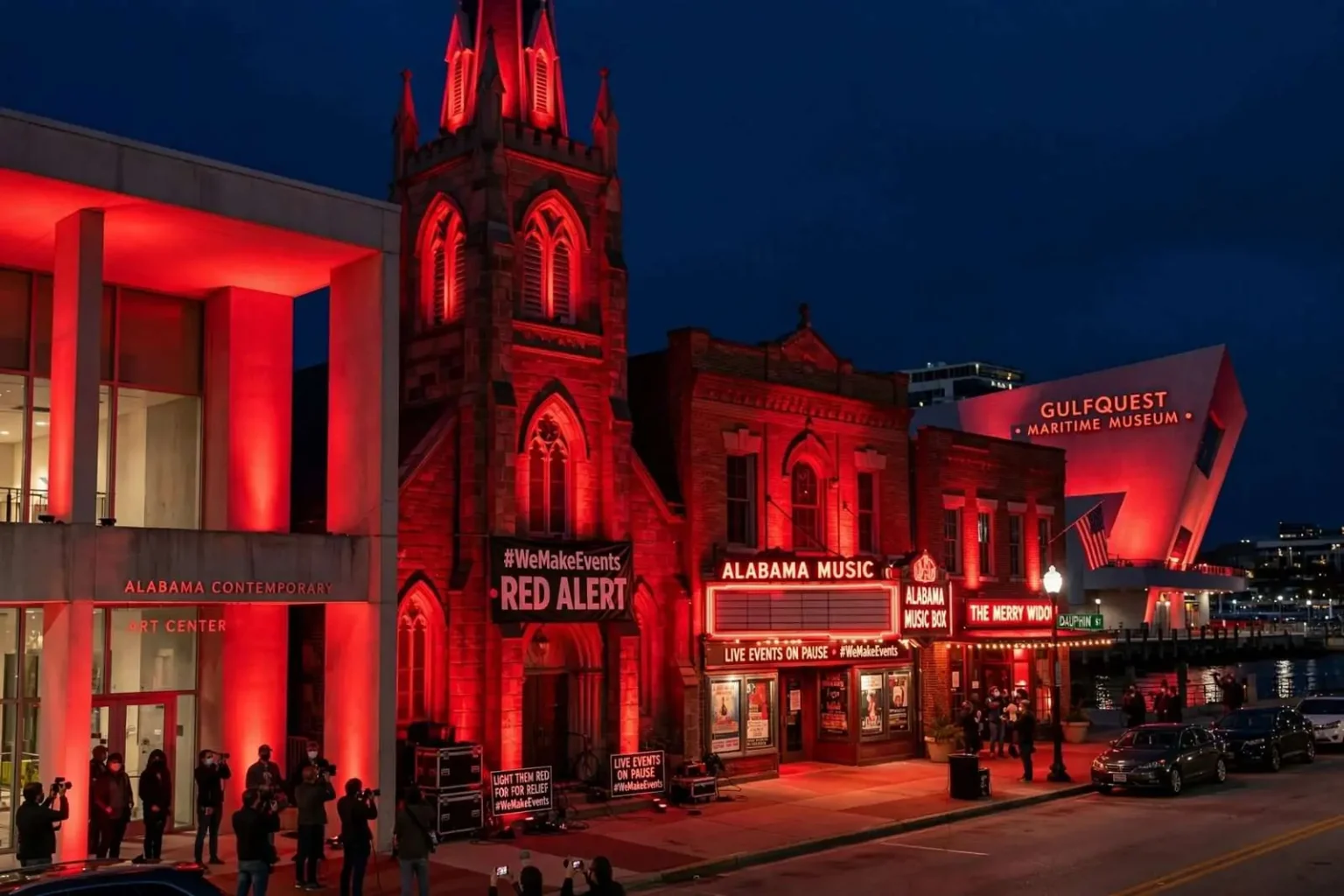 Illustration for the news story: Mobile Venues Glow Red in National ‘Red Alert’ Protest for the Struggling Live Events Industry
