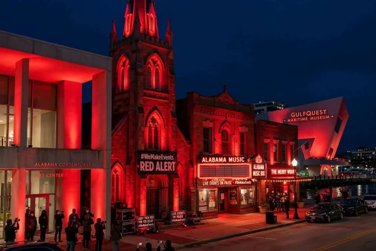 Illustration for the news story: Mobile Venues Glow Red in National ‘Red Alert’ Protest for the Struggling Live Events Industry
