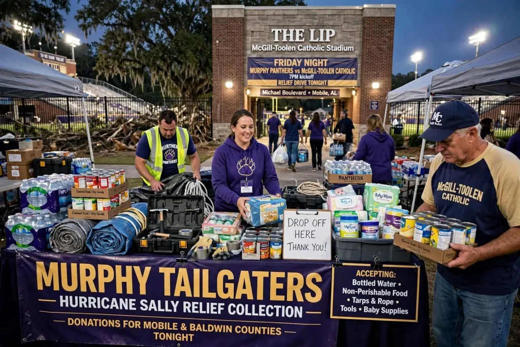 Illustration for the news story: Murphy Tailgaters to Collect Hurricane Sally Relief Supplies at Friday Night Game