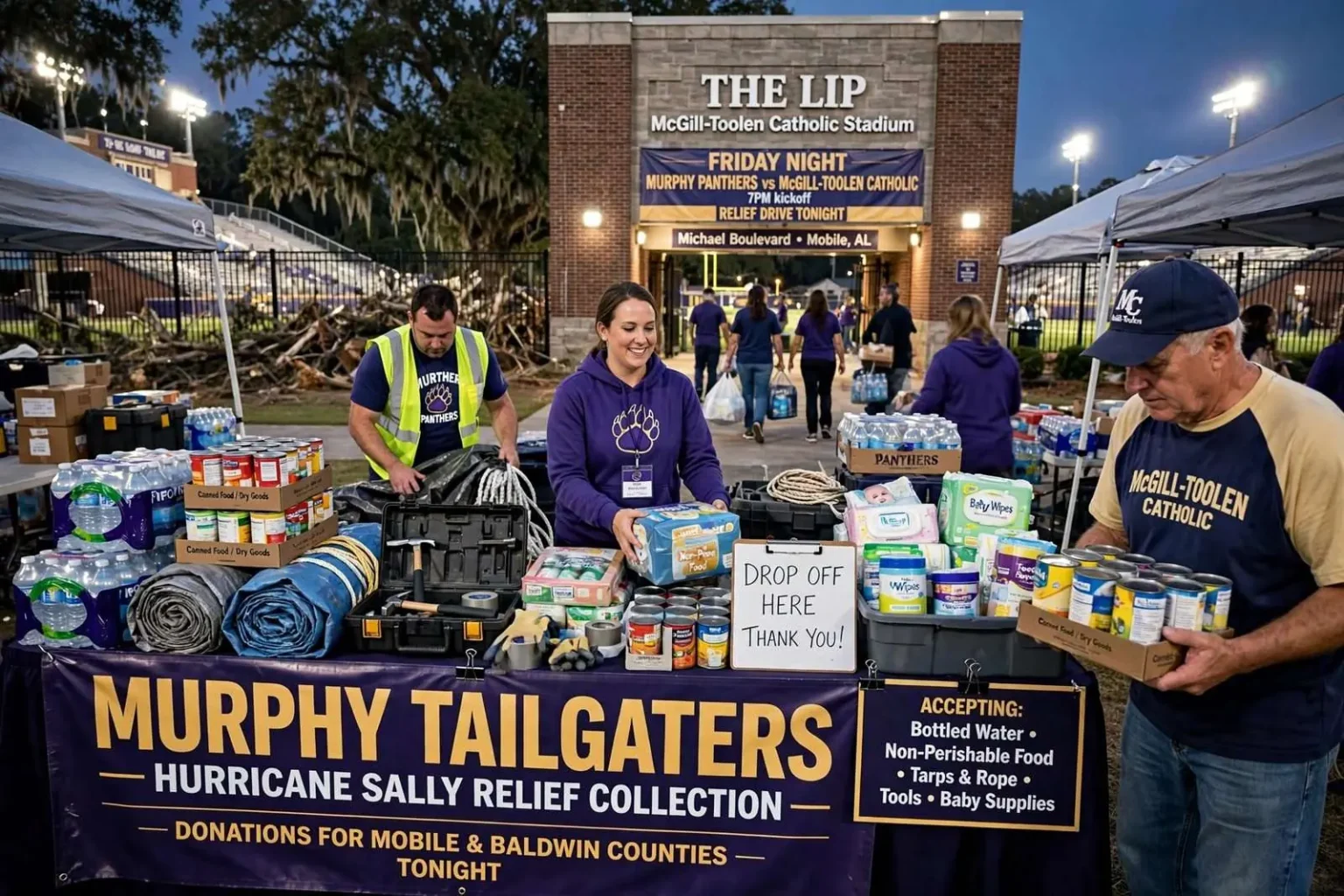 Illustration for the news story: Murphy Tailgaters to Collect Hurricane Sally Relief Supplies at Friday Night Game