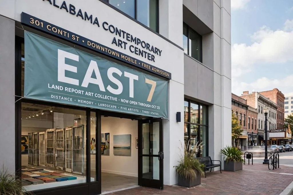 Illustration for the news story: Nashville-Based Land Report Art Collective Brings ‘East 7’ Exhibit to Downtown Mobile’s ACAC