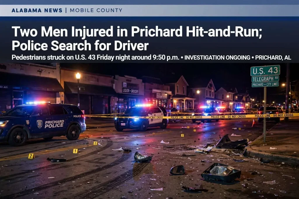 Illustration for the news story: Two Men Injured in Prichard Hit-and-Run; Police Search for Driver