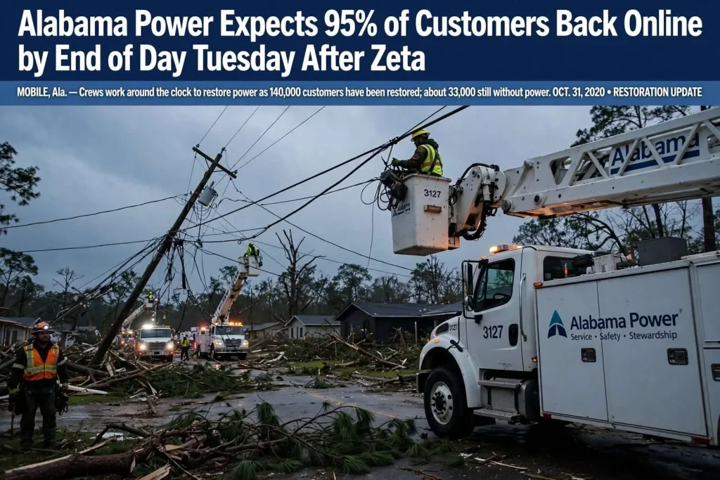 Illustration for the news story: Alabama Power Expects 95% of Customers Back Online by End of Day Tuesday After Zeta