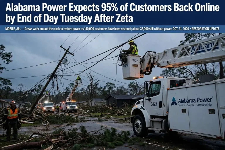 Illustration for the news story: Alabama Power Expects 95% of Customers Back Online by End of Day Tuesday After Zeta