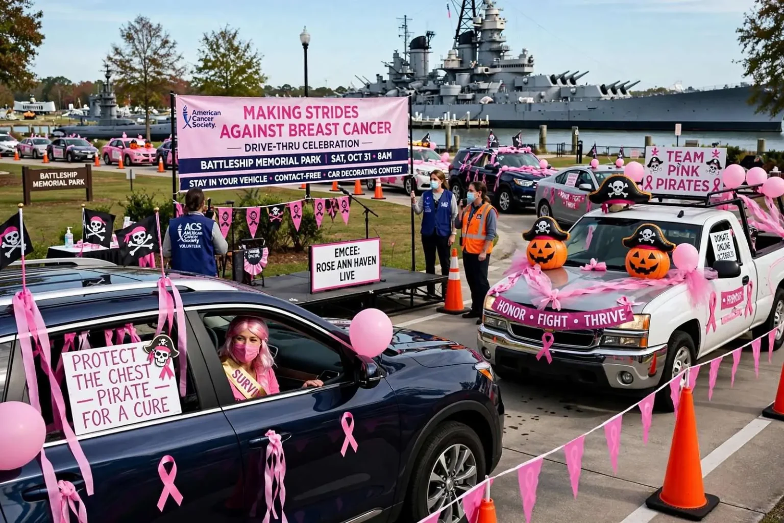 Illustration for the news story: American Cancer Society Turns Making Strides Into Drive-Thru Celebration at Battleship Park