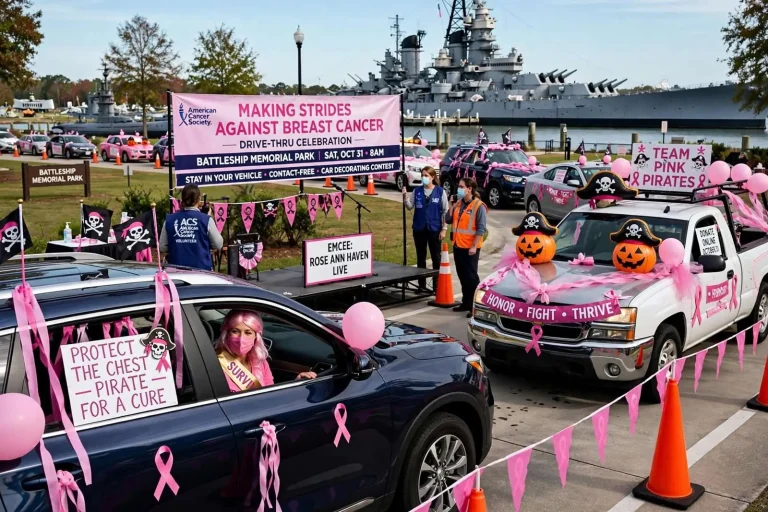 Illustration for the news story: American Cancer Society Turns Making Strides Into Drive-Thru Celebration at Battleship Park