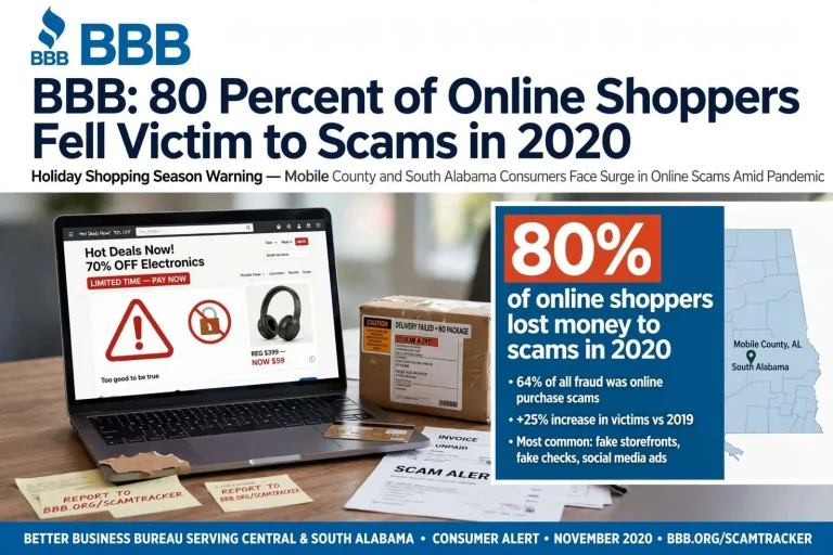 Illustration for the news story: Better Business Bureau: 80 Percent of Online Shoppers Fell Victim to Scams in 2020