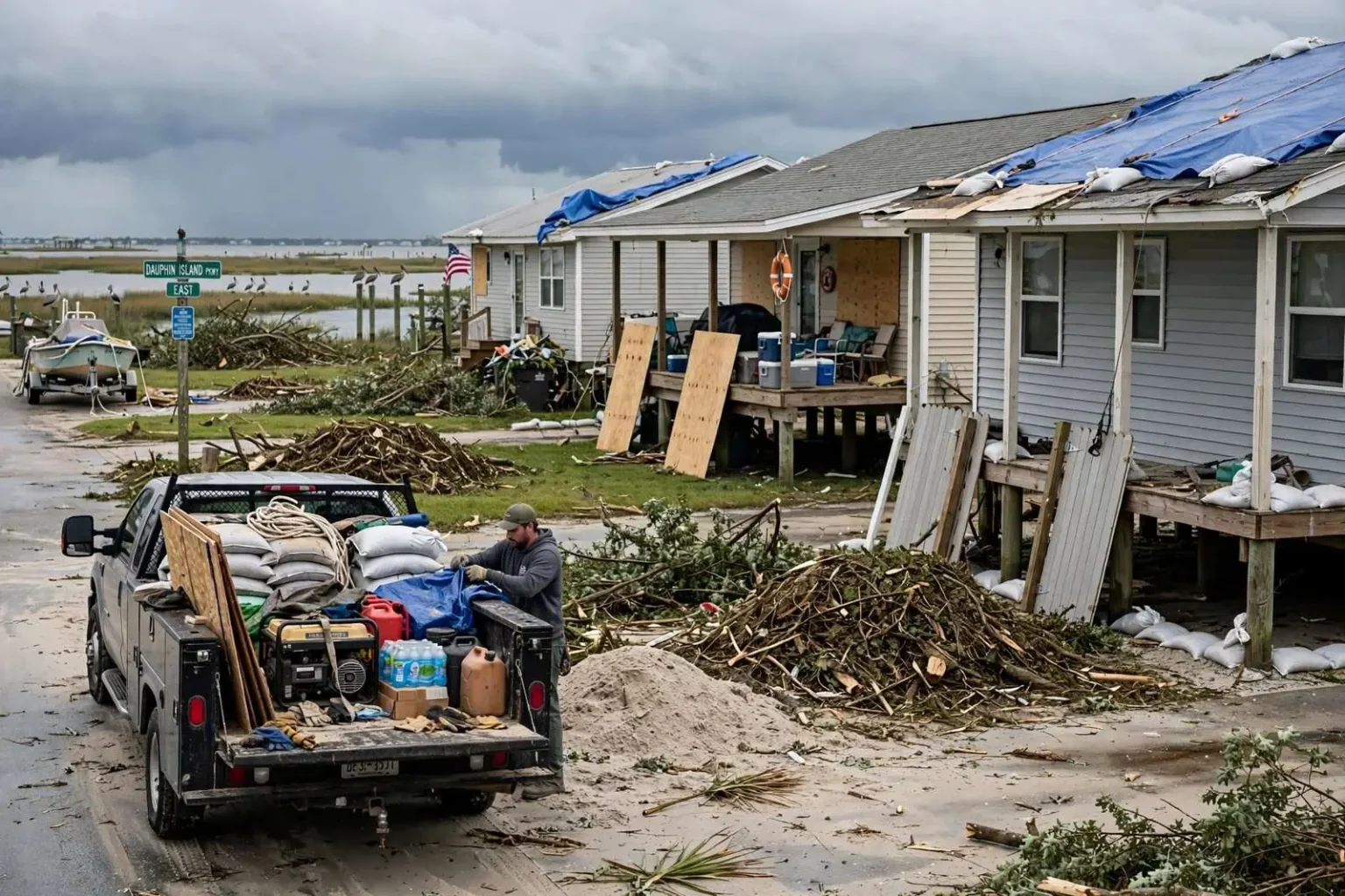 Illustration for the news story: Dauphin Island Residents Recover From Sally While Bracing for Hurricane Zeta