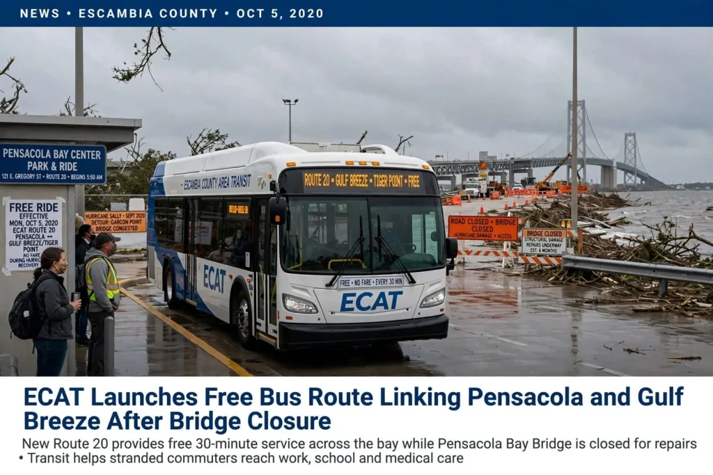 Illustration for the news story: ECAT Launches Free Bus Route Linking Pensacola and Gulf Breeze After Bridge Closure