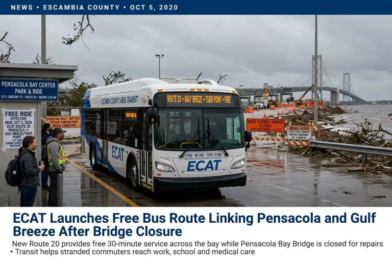 Illustration for the news story: ECAT Launches Free Bus Route Linking Pensacola and Gulf Breeze After Bridge Closure
