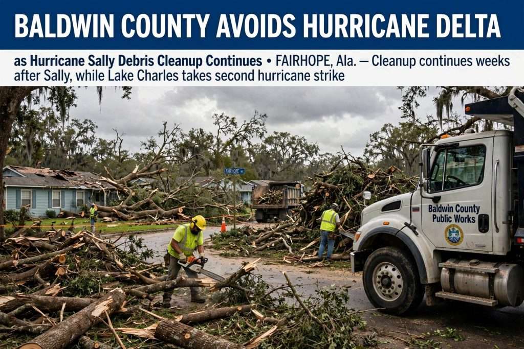 Illustration for the news story: Baldwin County Avoids Hurricane Delta as Hurricane Sally Debris Cleanup Continues