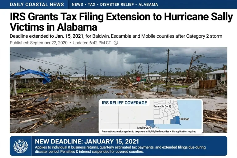 Illustration for the news story: IRS Grants Tax Filing Extension to Hurricane Sally Victims in Alabama