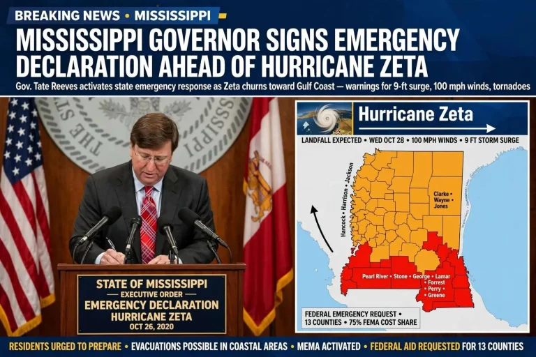 Illustration for the news story: Mississippi Governor Signs Emergency Declaration Ahead of Hurricane Zeta