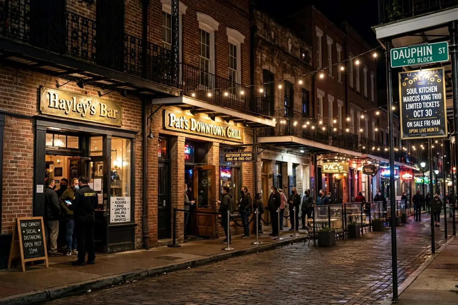 Illustration for the news story: Mobile Bars Clear to Stay Open Past 11 p.m. Again as Dauphin Street Rebounds