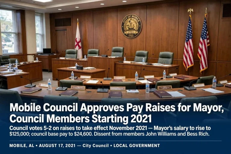 Illustration for the news story: Mobile Council Approves Pay Raises for Mayor, Council Members Starting 2021
