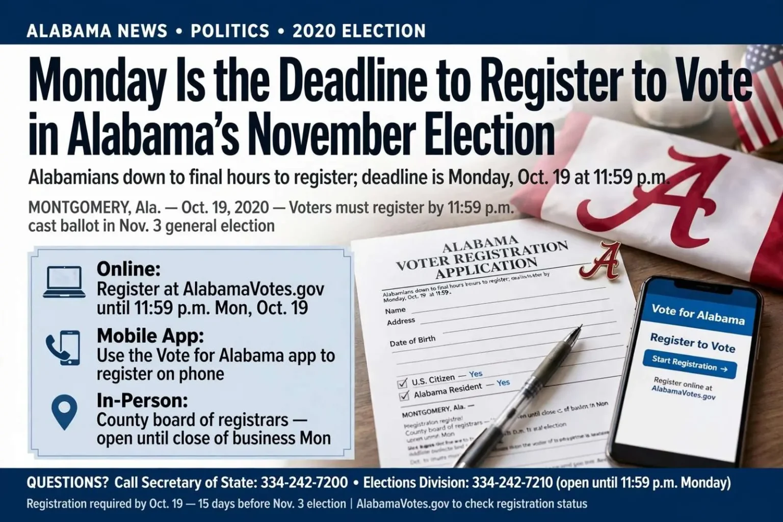 Illustration for the news story: Monday Is the Deadline to Register to Vote in Alabama’s November Election