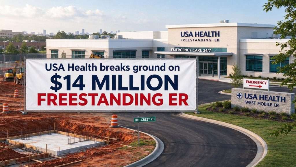 Illustration for the news story: USA Health breaks ground on $14 million freestanding ER in west Mobile