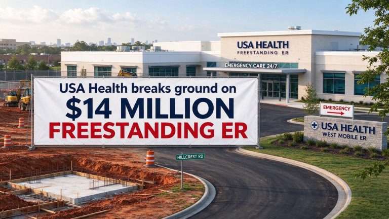 Illustration for the news story: USA Health breaks ground on $14 million freestanding ER in west Mobile