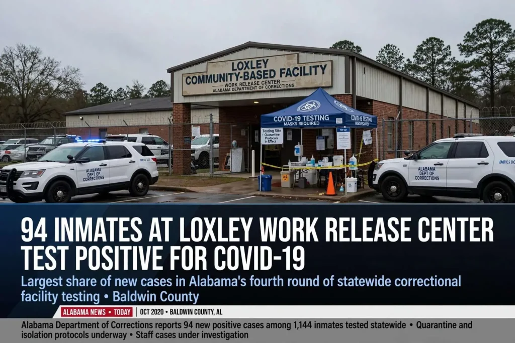 Illustration for the news story: 94 Inmates at Loxley Work Release Center Test Positive for COVID-19