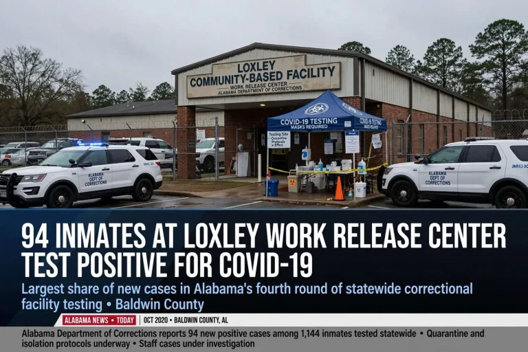Illustration for the news story: 94 Inmates at Loxley Work Release Center Test Positive for COVID-19