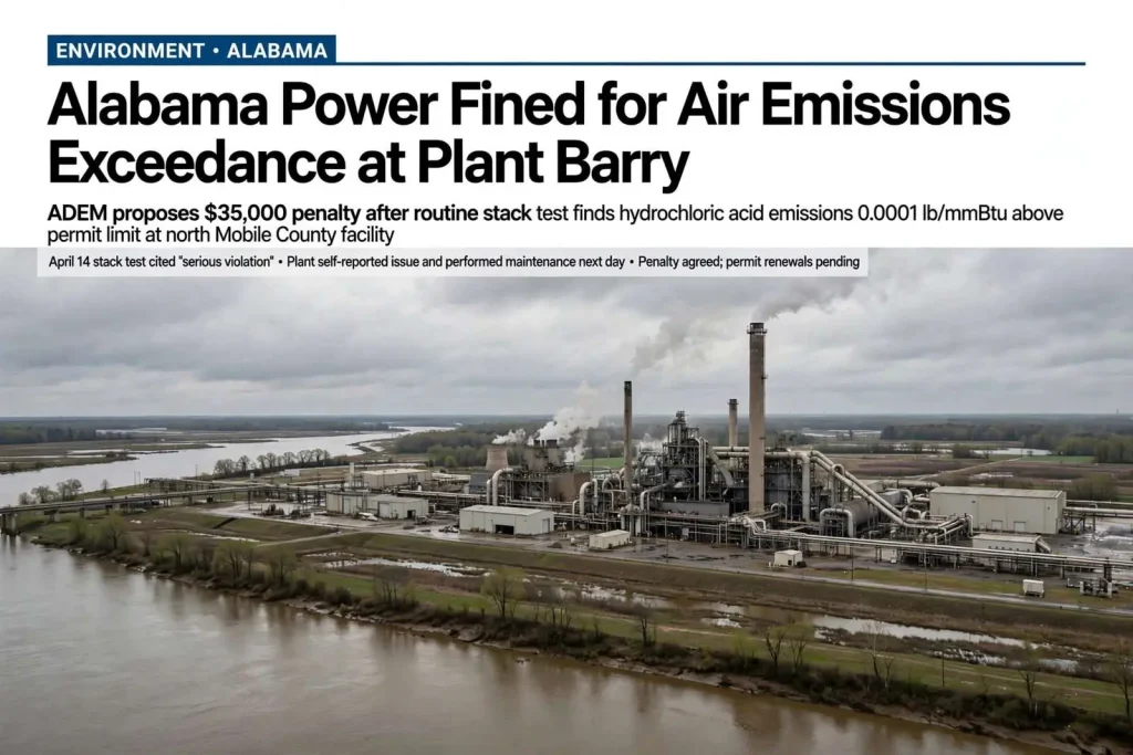 Illustration for the news story: Alabama Power Fined for Air Emissions Exceedance at Plant Barry