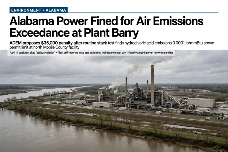 Illustration for the news story: Alabama Power Fined for Air Emissions Exceedance at Plant Barry