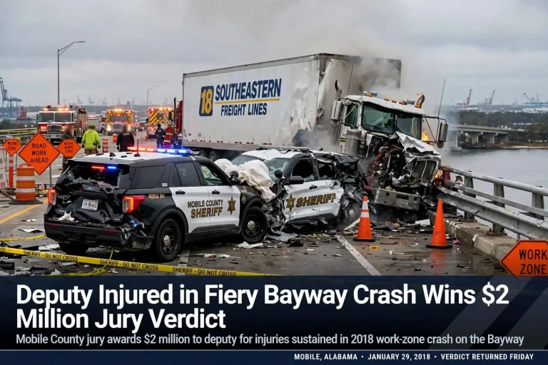 Illustration for the news story: Deputy Injured in Fiery Bayway Crash Wins $2 Million Jury Verdict