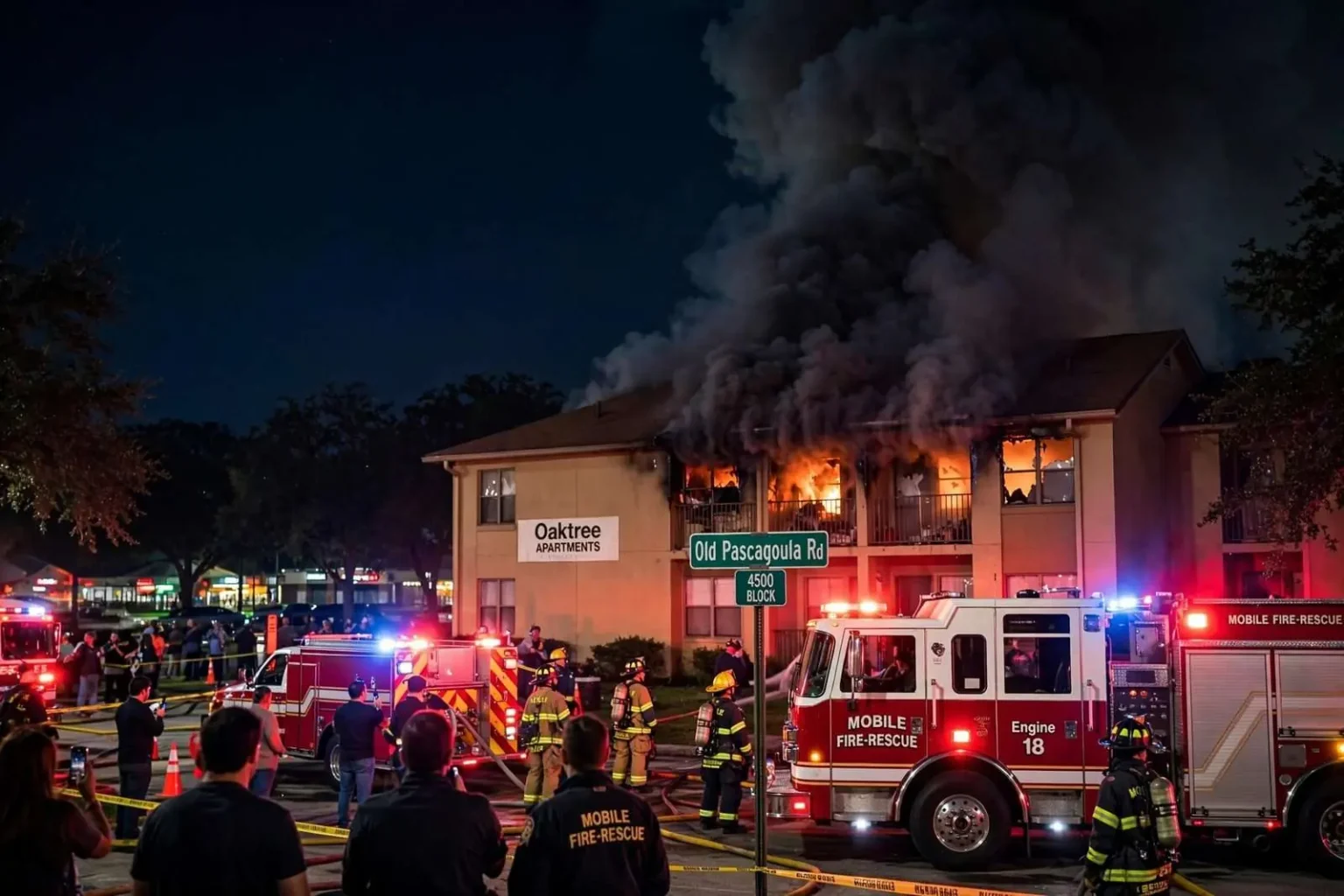 Illustration for the news story: Fire Reported at Oaktree Apartments on Old Pascagoula Road in Mobile