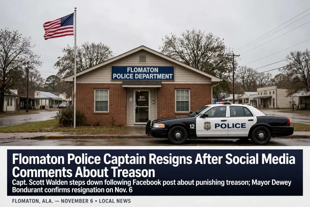 Illustration for the news story: Flomaton police captain resigns after social media comments about treason