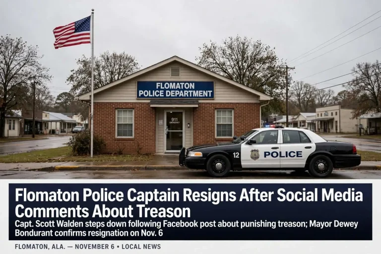 Illustration for the news story: Flomaton police captain resigns after social media comments about treason