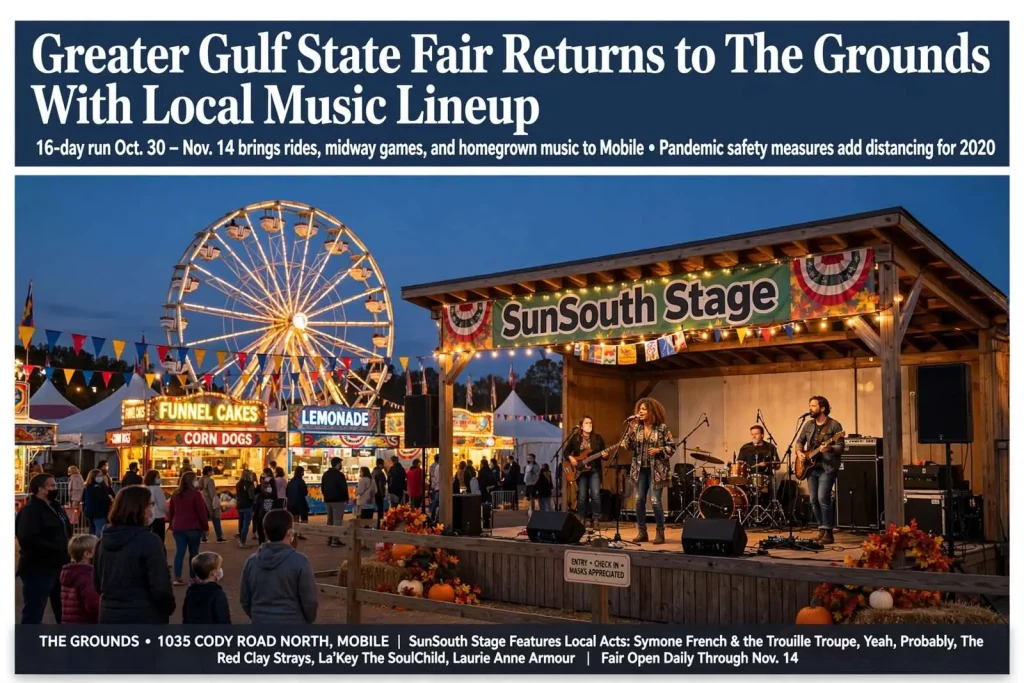 Illustration for the news story: Greater Gulf State Fair Returns to The Grounds With Local Music Lineup