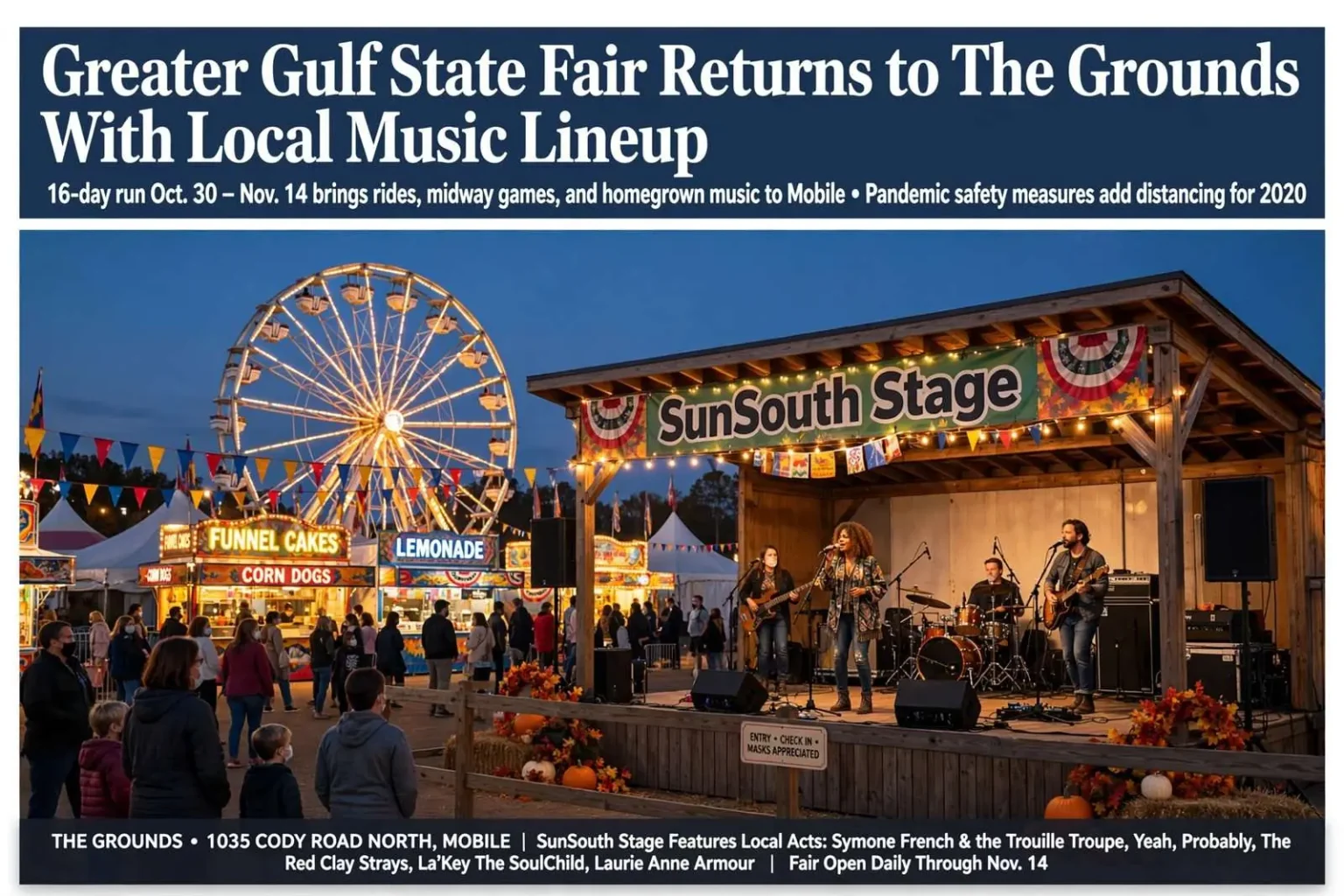 Illustration for the news story: Greater Gulf State Fair Returns to The Grounds With Local Music Lineup