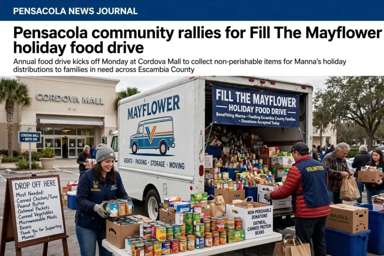 Illustration for the news story: Pensacola community rallies for Fill The Mayflower holiday food drive