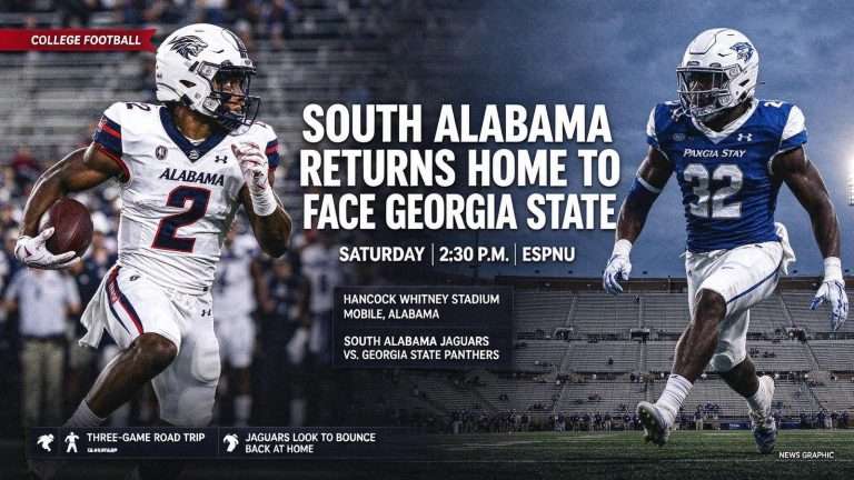 Illustration for the news story: South Alabama Returns Home to Face Georgia State After Three-Game Road Trip
