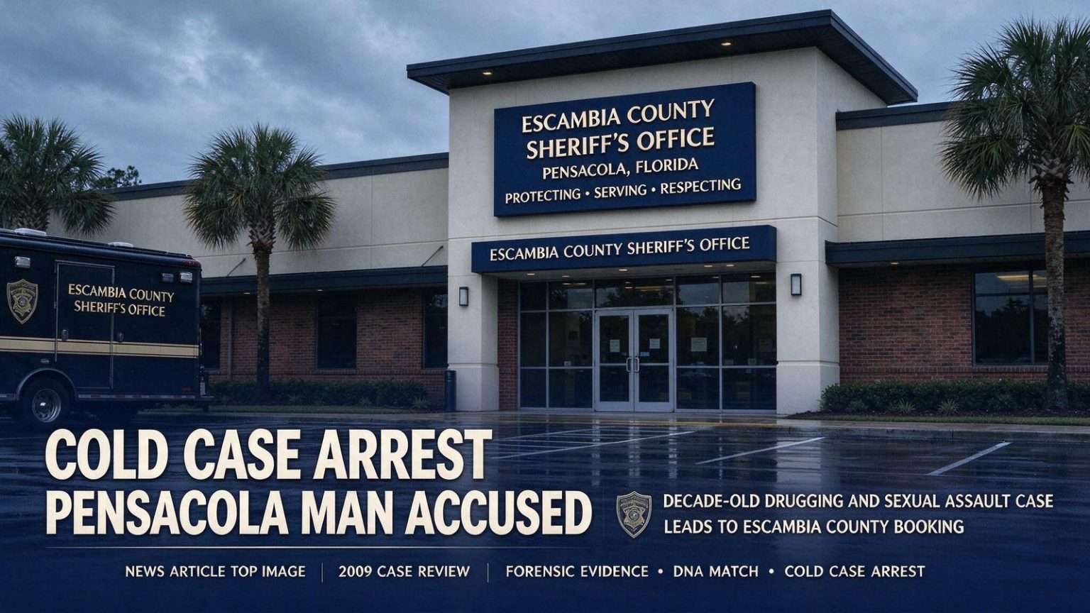 Illustration for the news story: Cold Case Arrest: Pensacola Man Accused in Decade-Old Drugging and Sexual Assault