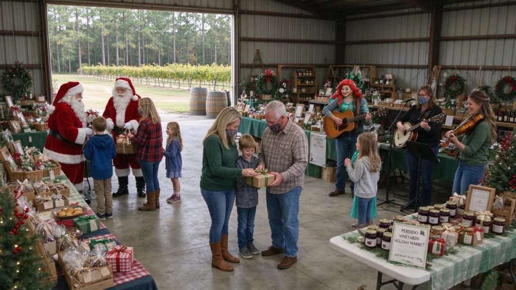 Illustration for the news story: Perdido Vineyards opens warehouse for free holiday shopping event Saturday