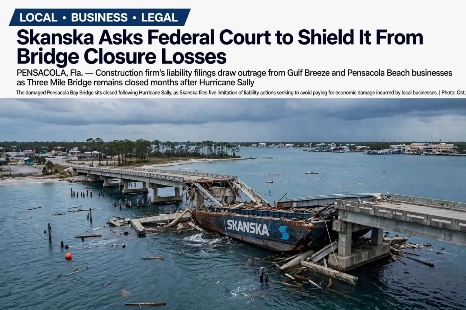 Illustration for the news story: Skanska Asks Federal Court to Shield It From Bridge Closure Losses