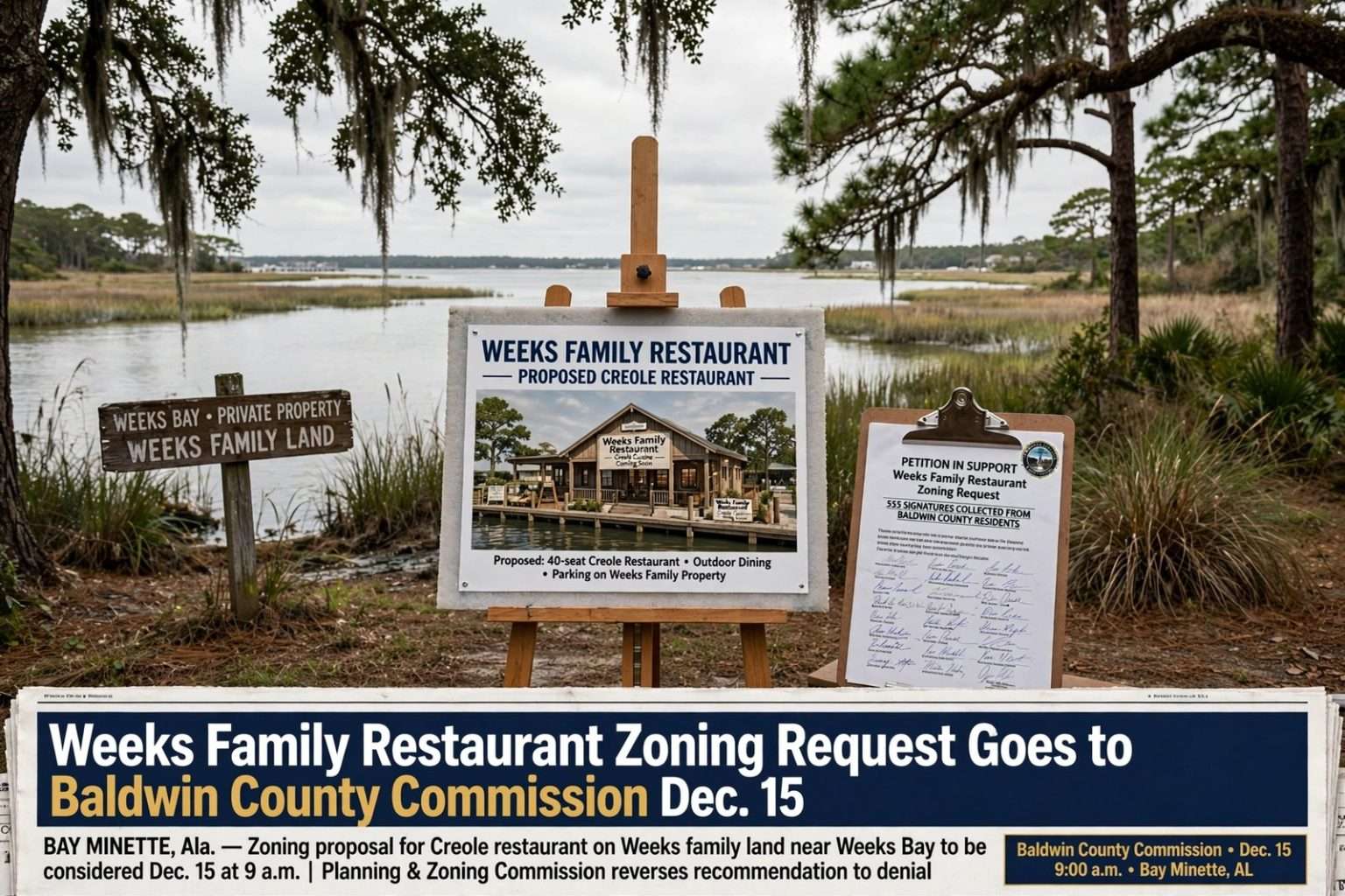 Illustration for the news story: Weeks Family Restaurant Zoning Request Goes to Baldwin County Commission Dec. 15