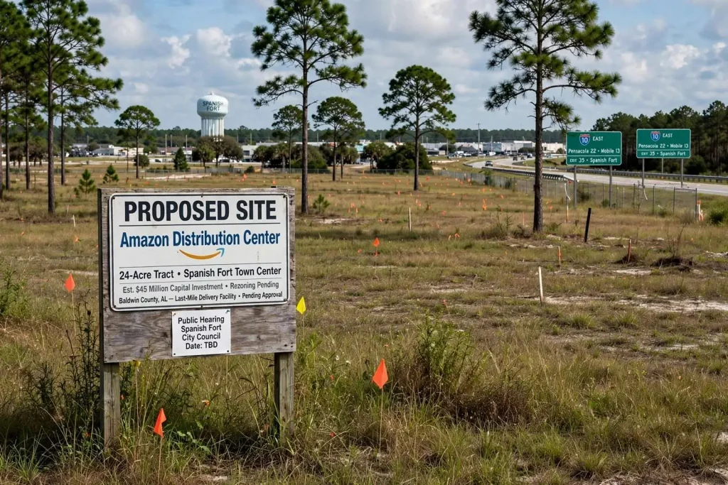 Illustration for the news story: Amazon Distribution Center Proposal in Spanish Fort Reflects Growing Baldwin County Logistics Boom