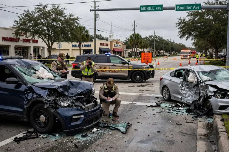 Illustration for the news story: At least one dead in two-vehicle crash at Mobile Highway and Boulder Avenue
