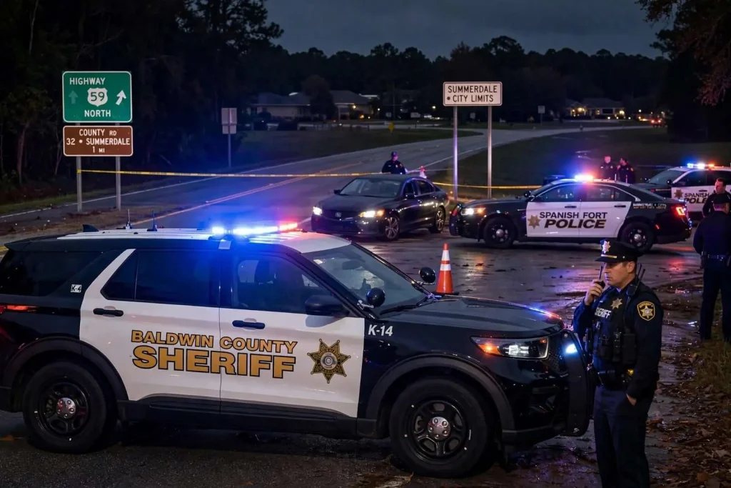 Illustration for the news story: Chase in South Baldwin County Ends With Five Arrested in Car Theft, Break-In Spree