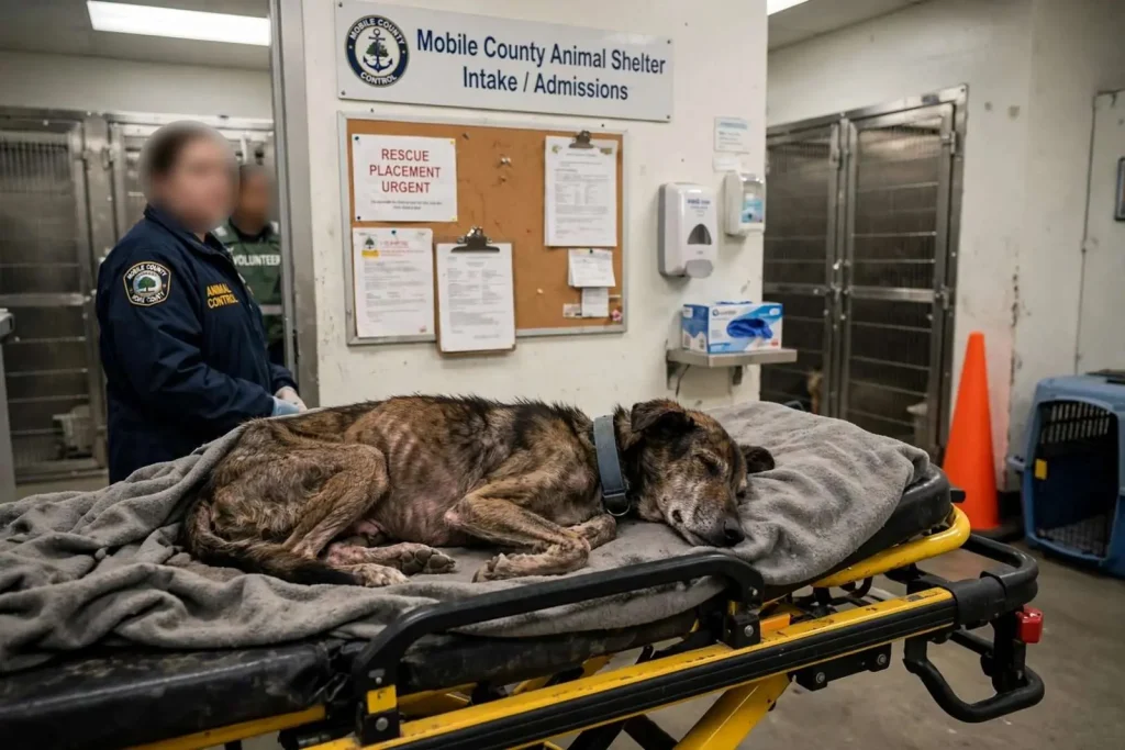 Illustration for the news story: Dog Brought to Mobile County Shelter in Dire Condition Is Euthanized
