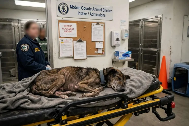 Illustration for the news story: Dog Brought to Mobile County Shelter in Dire Condition Is Euthanized