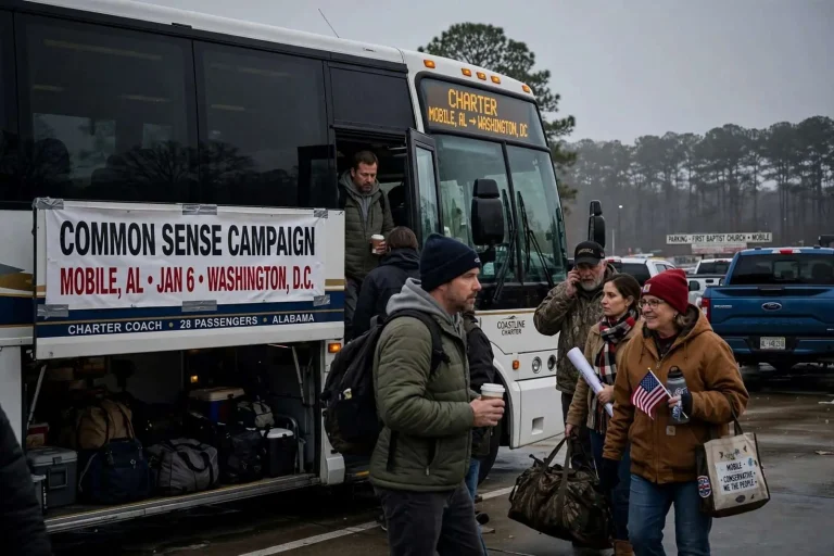 Illustration for the news story: Mobile Area Group Buses to Washington for Jan. 6 Trump Rally