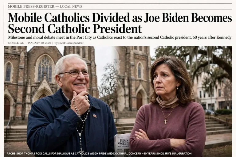 Illustration for the news story: Mobile Catholics Divided as Joe Biden Becomes Second Catholic President