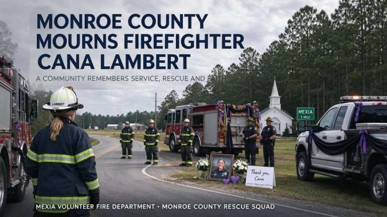 Illustration for the news story: Monroe County Community Mourns Firefighter Cana Lambert