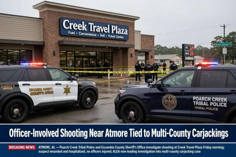 Illustration for the news story: Officer-involved shooting near Atmore tied to multi-county carjackings