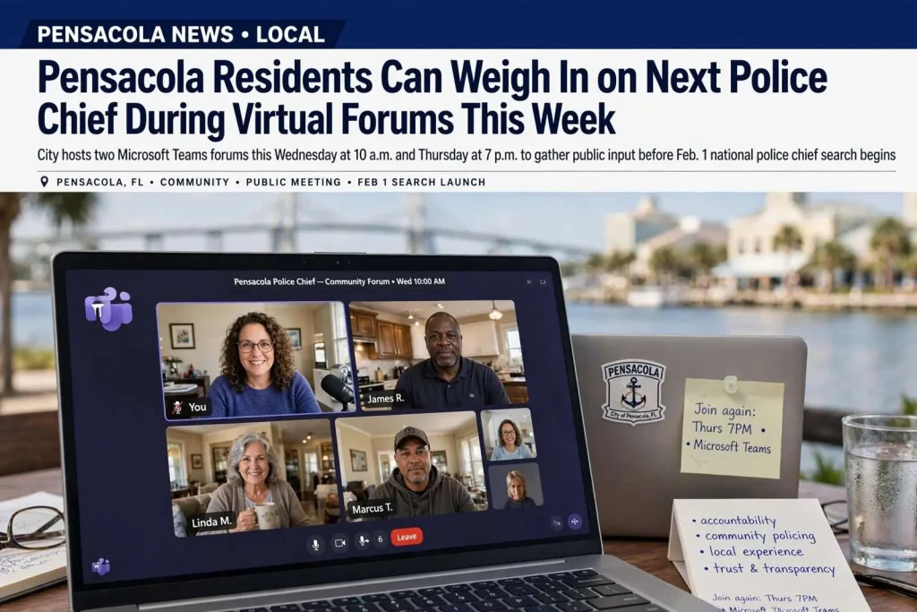 Illustration for the news story: Pensacola Residents Can Weigh In on Next Police Chief During Virtual Forums This Week
