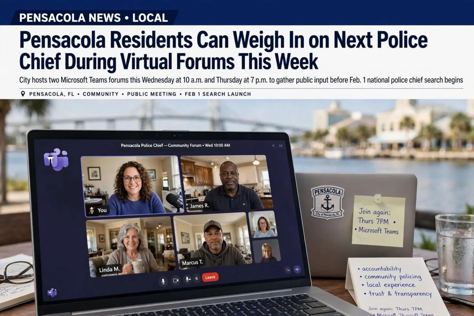 Illustration for the news story: Pensacola Residents Can Weigh In on Next Police Chief During Virtual Forums This Week