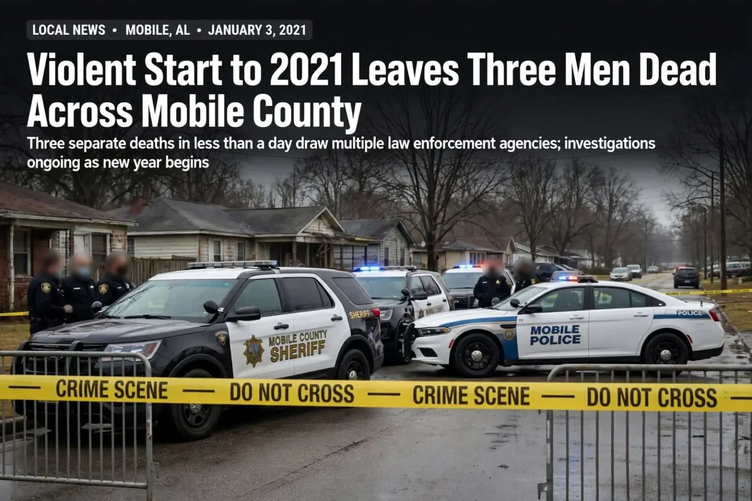 Illustration for the news story: Violent Start to 2021 Leaves Three Men Dead Across Mobile County